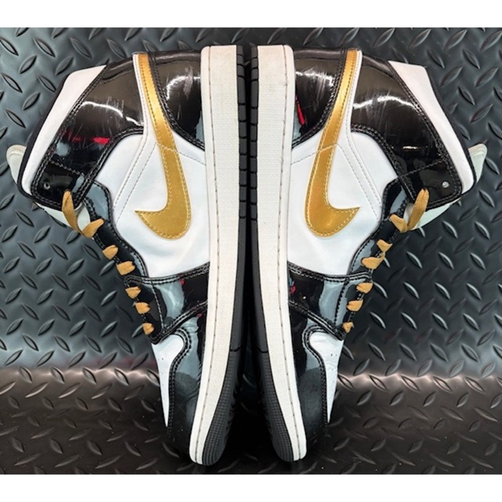Jordan 1 Mid Patent Black White Gold 852542-007 Mens Sneakers size 11 - Picture 6 of 9